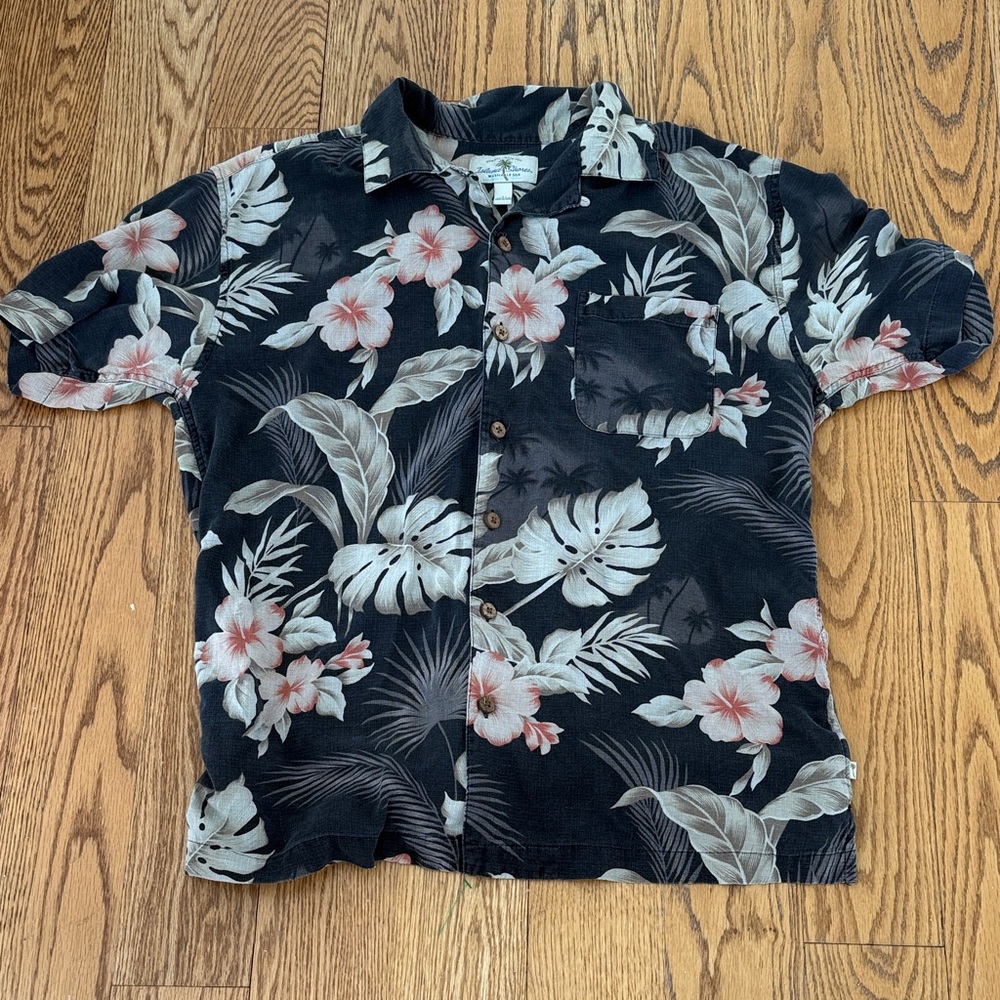 Tropical Floral Black Button Down Shirt